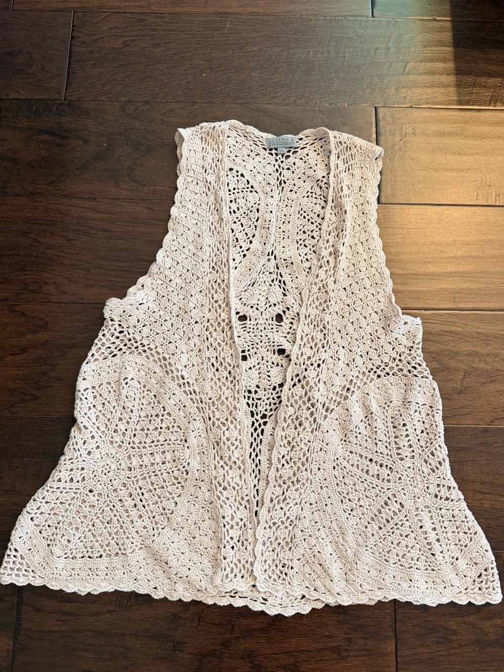 Crochet Open Front Crochet Duster in Cream with Scalloped Hem